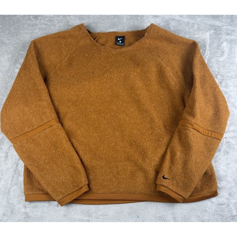 Nike Fleece Crewneck Sweatshirt Womens XL Brown Oversized Swoosh Pullover